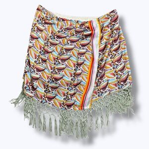 Anthropologie Wrap Skirt Medium Multicolor Fringe Beach Summer Vacation Mermaid